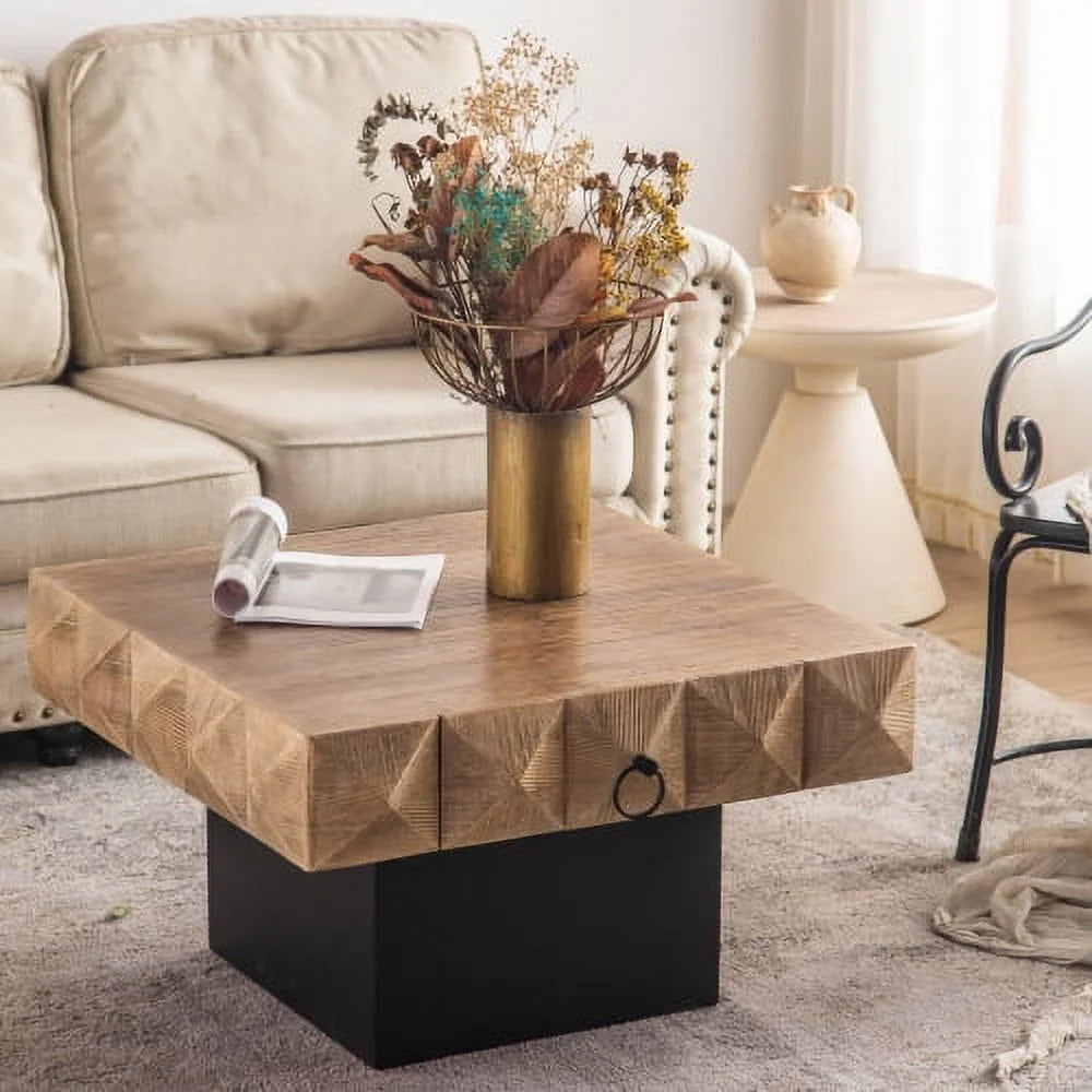 32.28" Square Retro Coffee Table with 2 Drawers F170