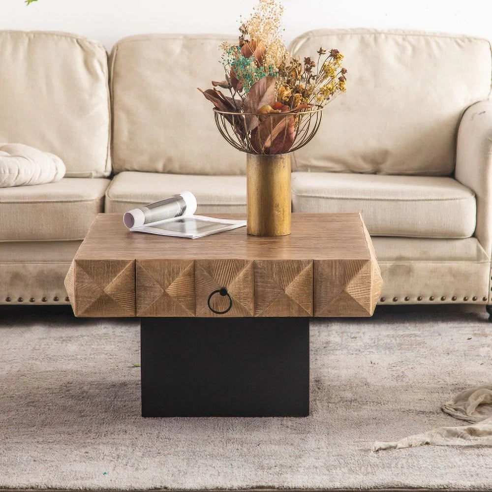 32.28" Square Retro Coffee Table with 2 Drawers F170
