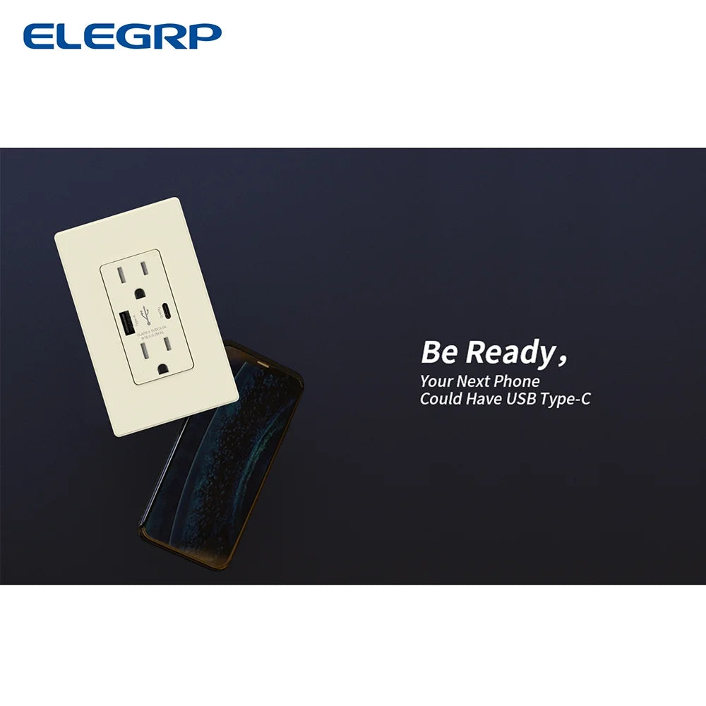 25-Watt 15 Amp Type A and Type C Dual USB Wall Charger with Duplex Tamper Resistant Outlet, Light Almond (2-Pack) A237