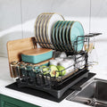 Large 2 Tier Black Dish Drying Rack with Drainboard Set I672493