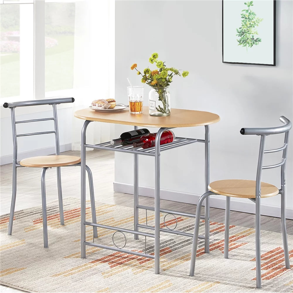 3 Piece Round Dining Table Set with Storage Rack B56804
