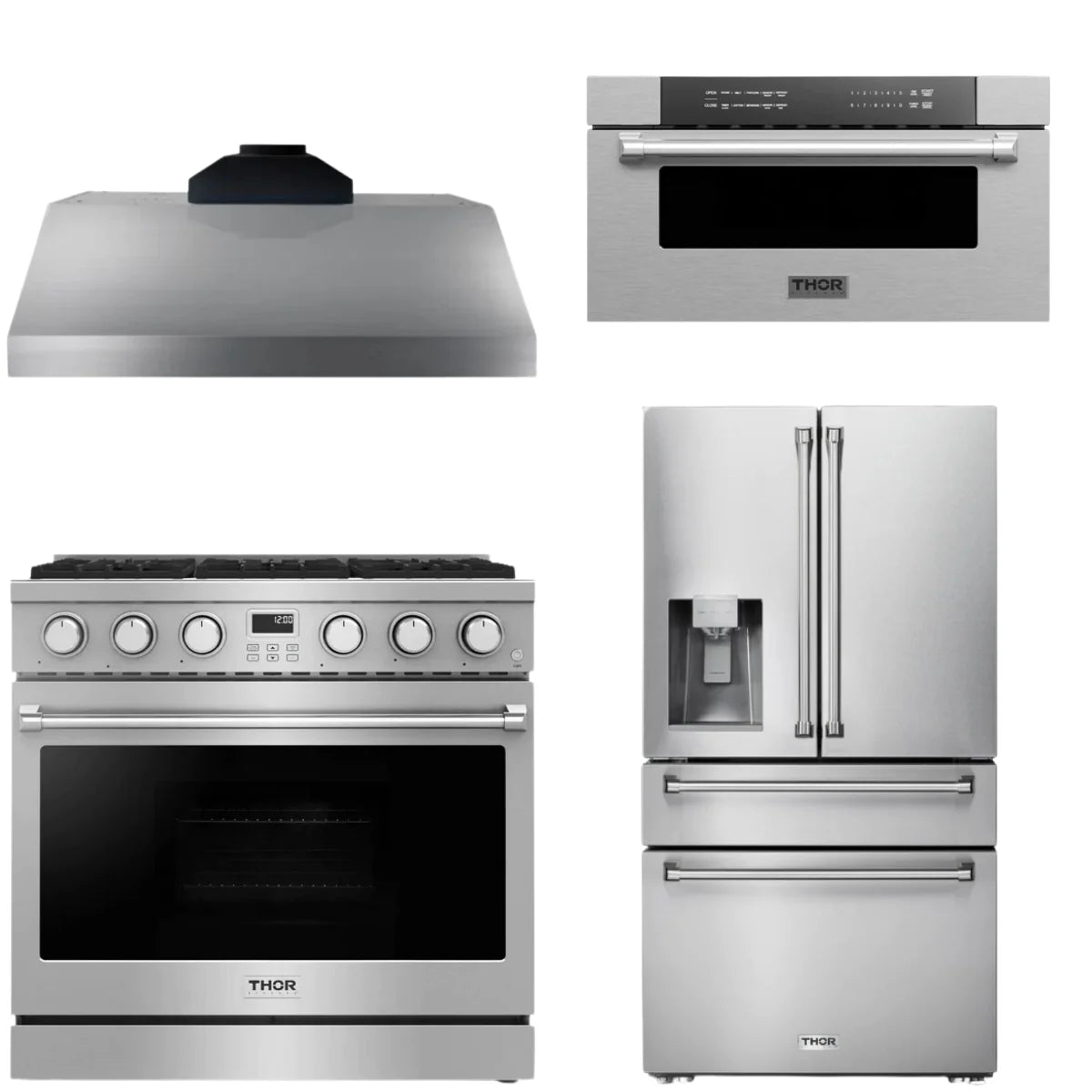 36 Gas Range, Range Hood, Refrigerator and Microwave E23785