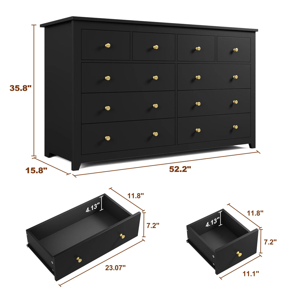 White 10 Drawer Wood Dresser B581754