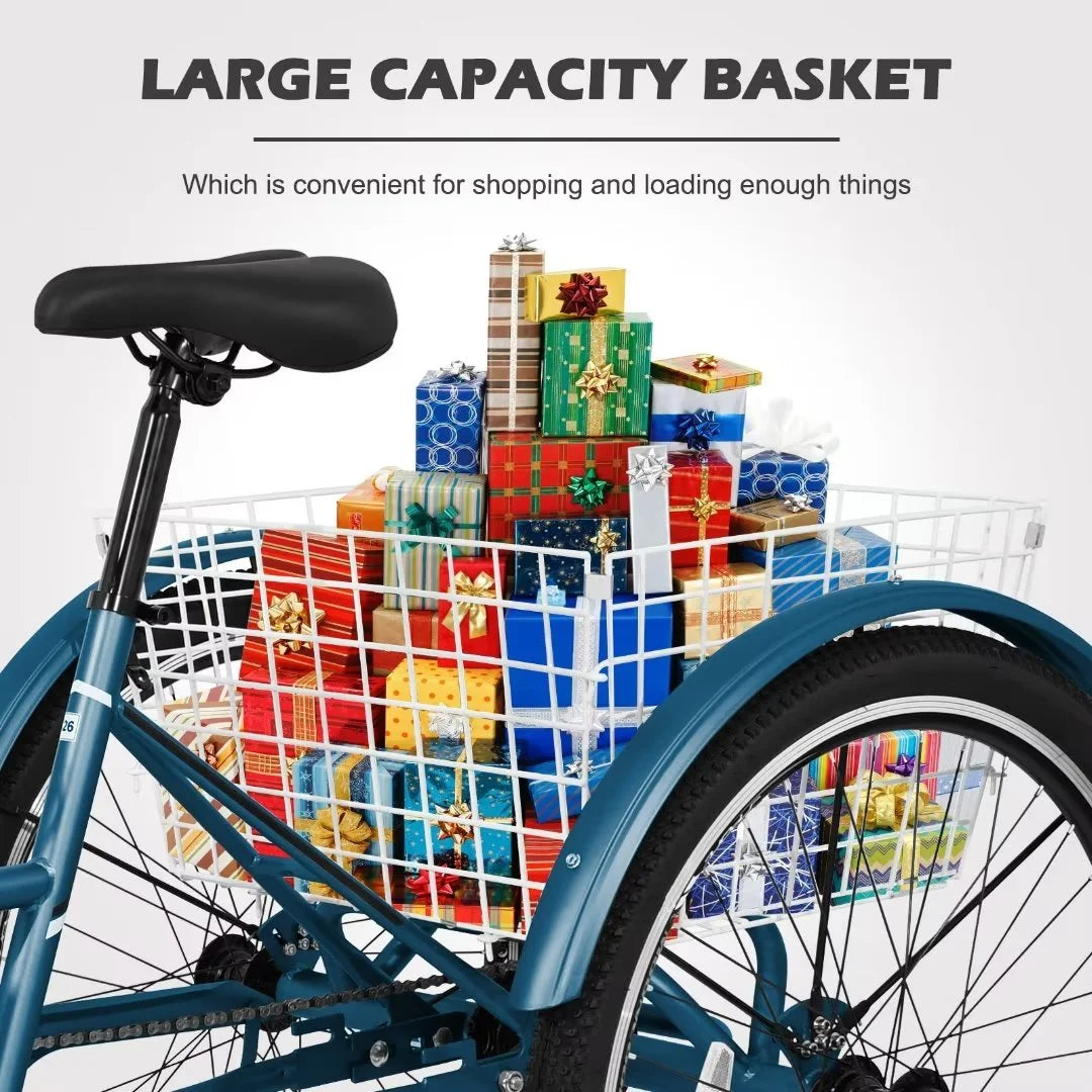 Adult Mountain Tricycle 27.5 Tire Three Wheel Cruiser Bike with Shopping Basket R958308
