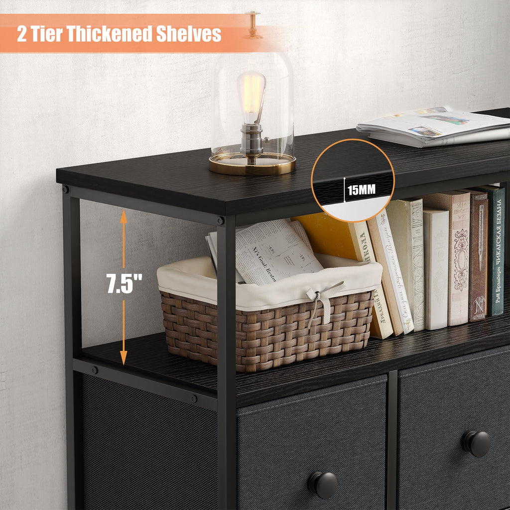 Pink 7 Drawer Fabric Dresser with Wood Shelves F99111