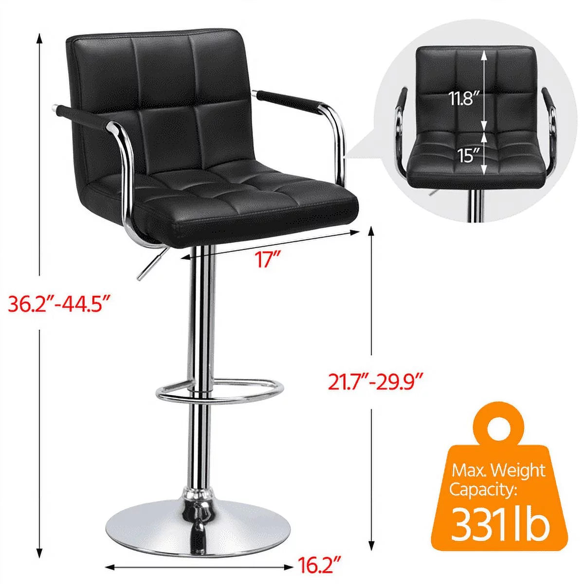 Black Adjustable Swivel Bar Stool Set of 2 L914