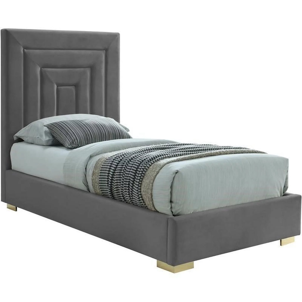 Gray Velvet Twin Bed with Chrome Legs E600