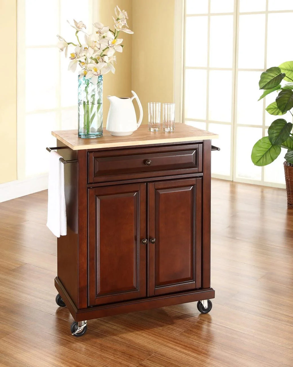 Compact Kitchen Island with Natural Wood Top V873