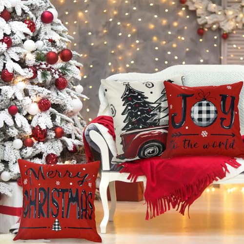4pcs Christmas Pillow Covers 18x18 Inch Red Throw Case G676