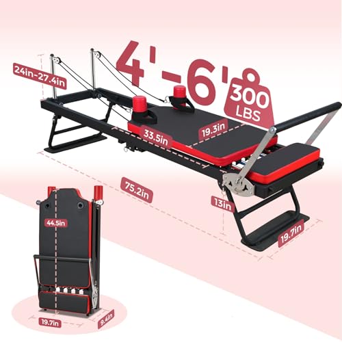 Foldable Pilates Reformer with Resistance Springs and Cords L19742