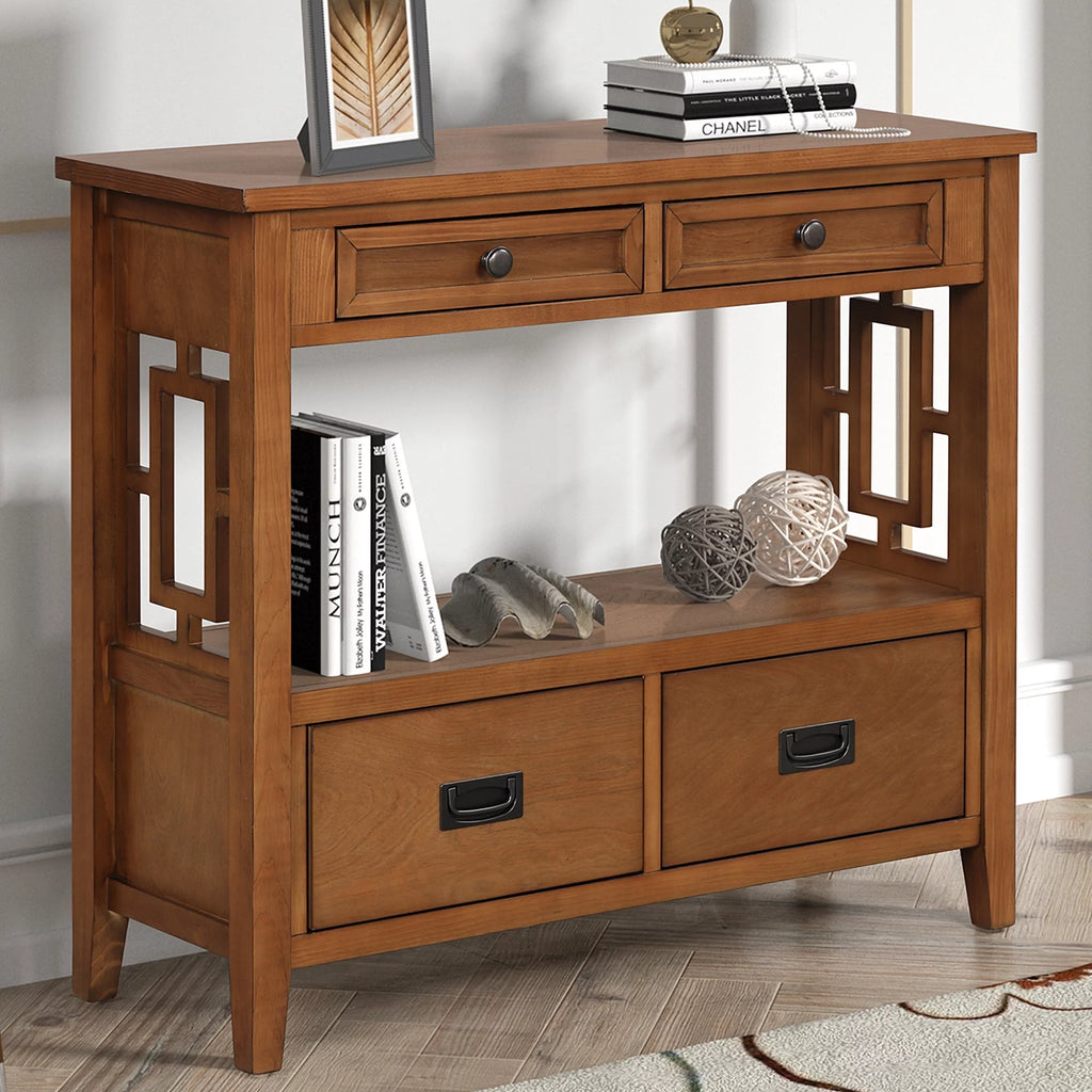 36'' Pine Wood Console Table with 4 Drawers & 1 Storage Shelf K887414