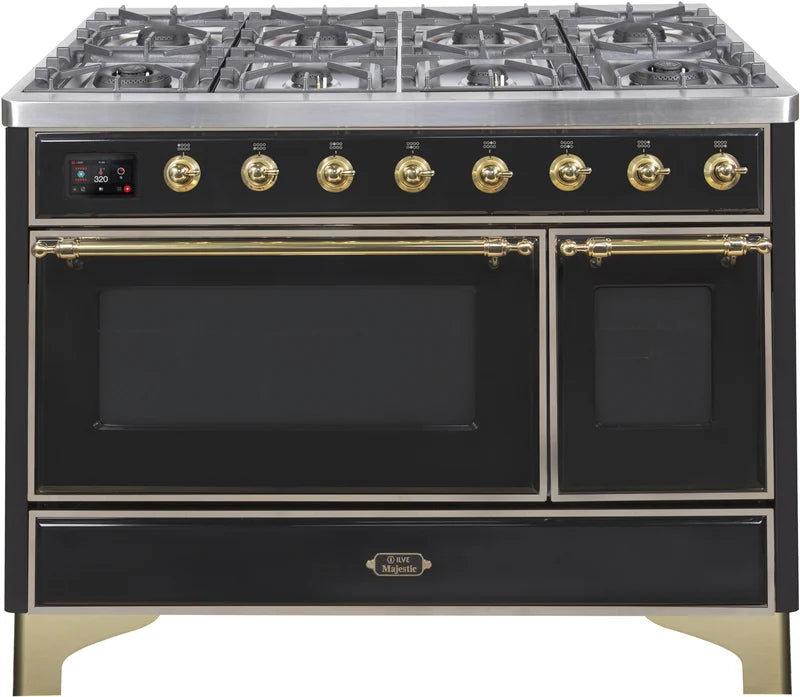 48 Dual Fuel Natural Gas Range in Glossy Black with Brass Trim B128262