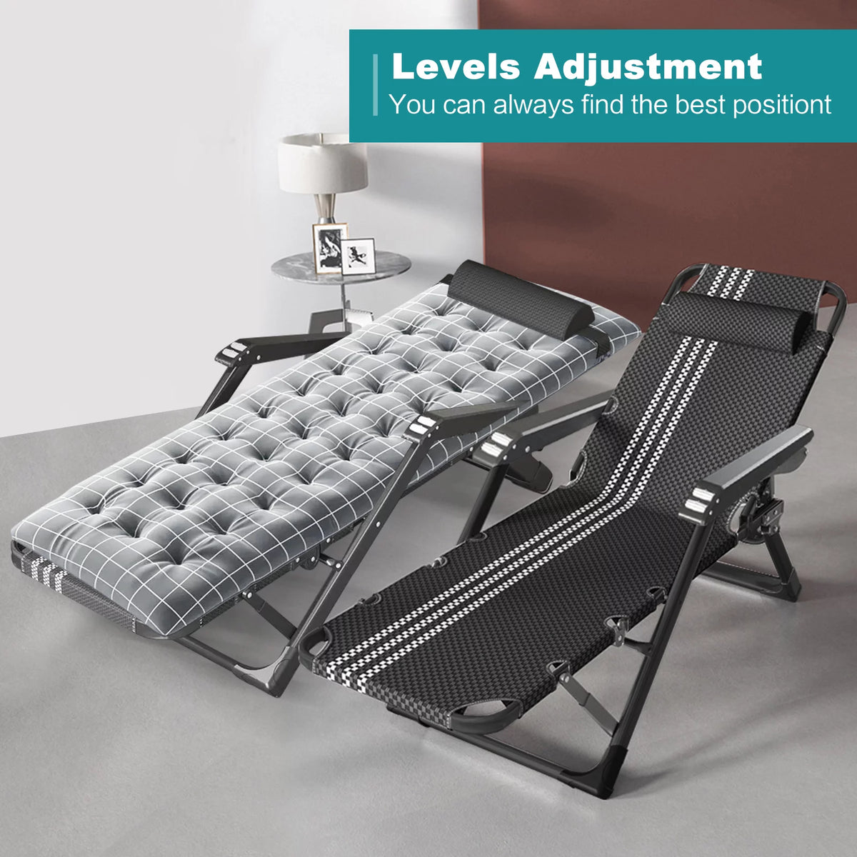 Gray Adjustable Folding Lounge Chair with Pillow Y64161