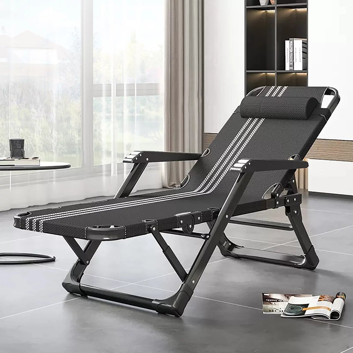 Gray Adjustable Folding Lounge Chair with Pillow Y64161