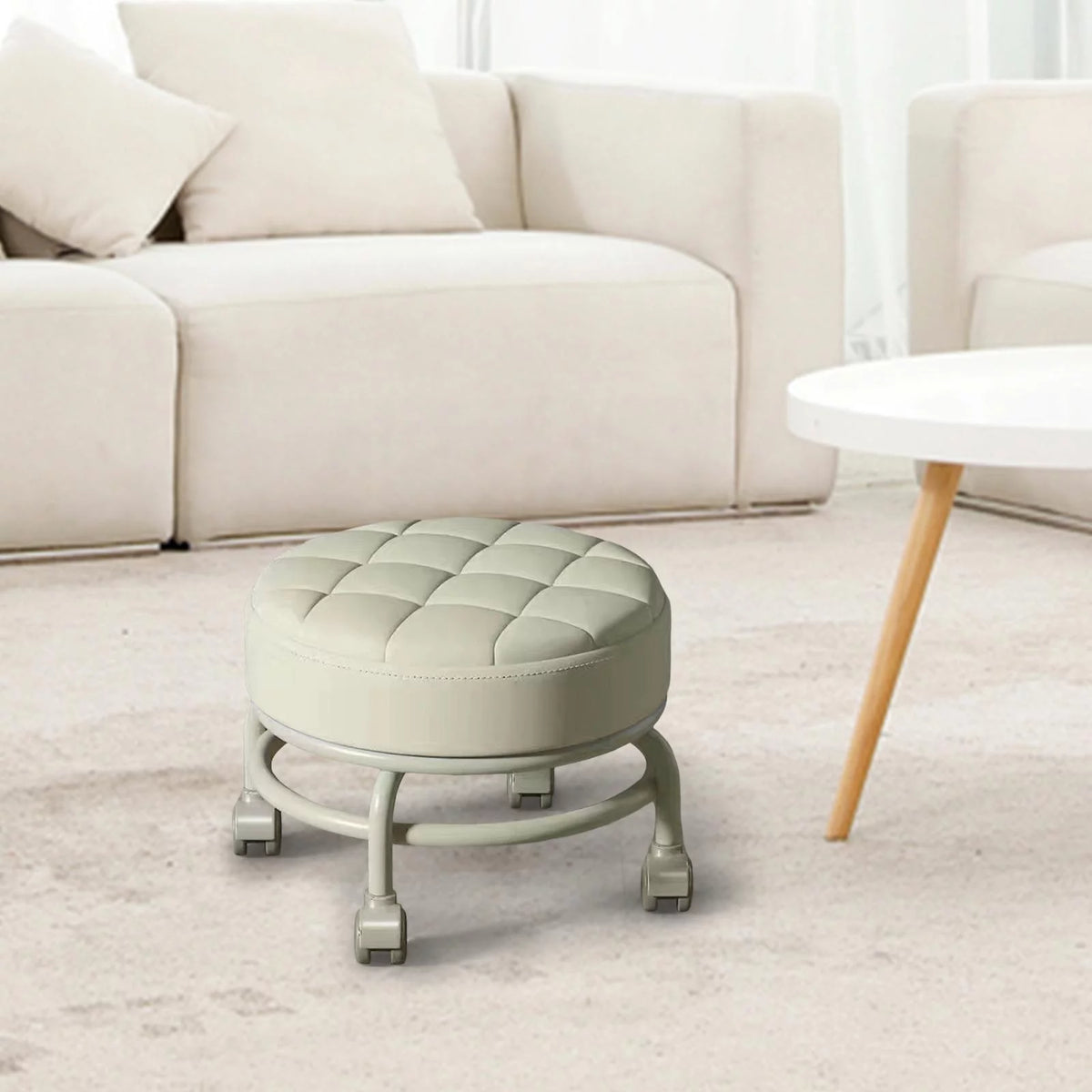 Beige Round Rolling Swivel Stool B60488