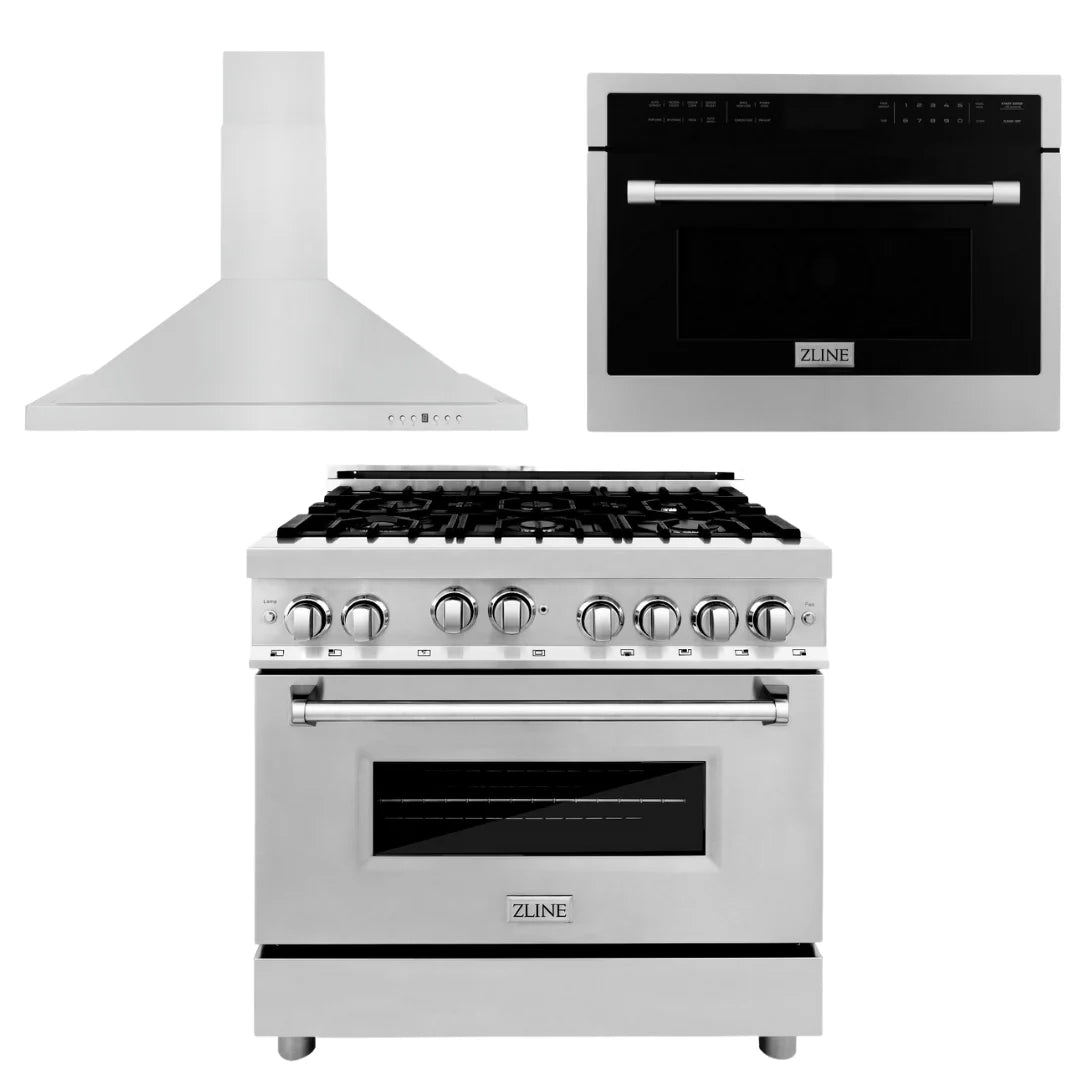 36 in. Gas Range, Range Hood, Microwave Oven Q287