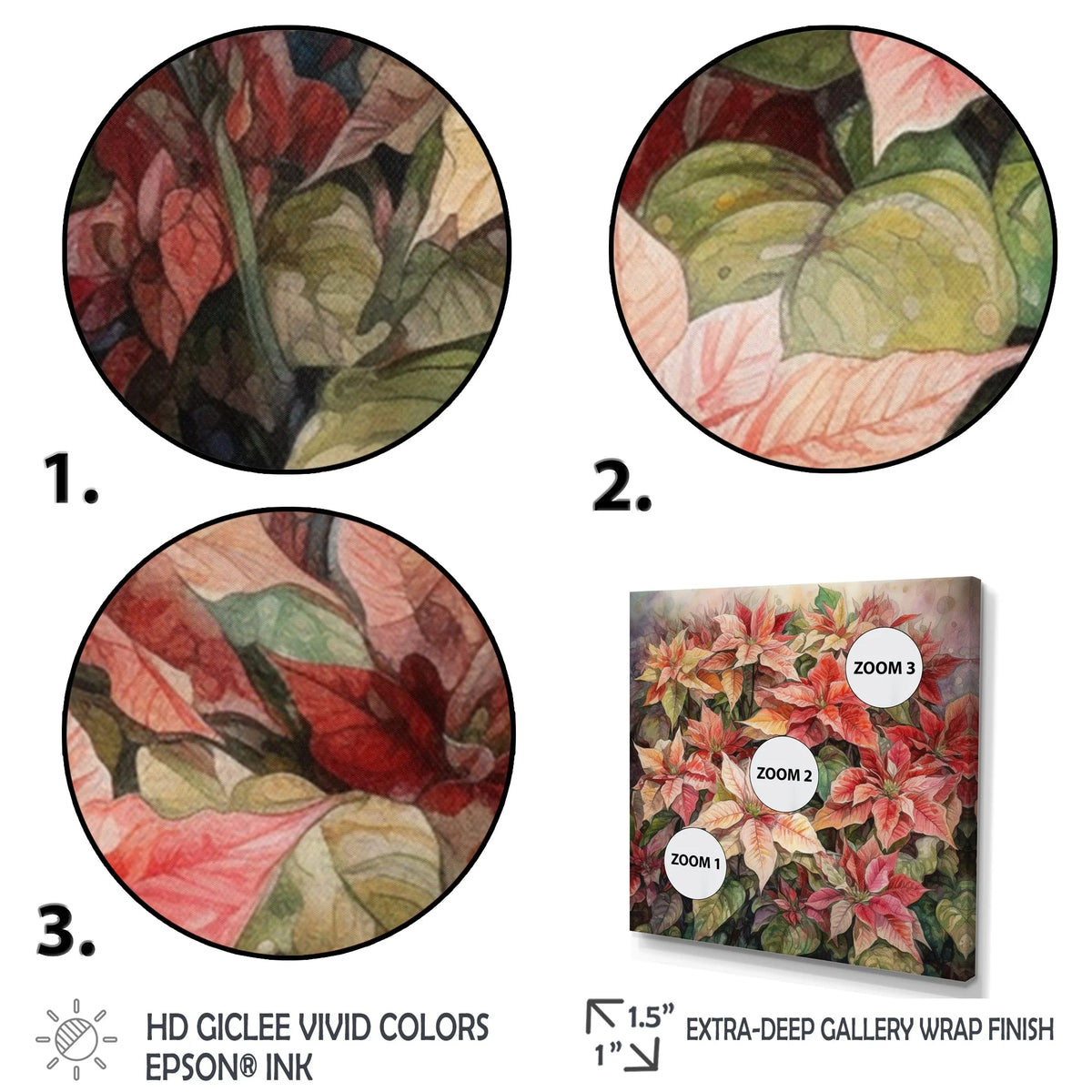 Floral Poinsettia Canvas Prints 16 in. wide x 16 in. high D3032