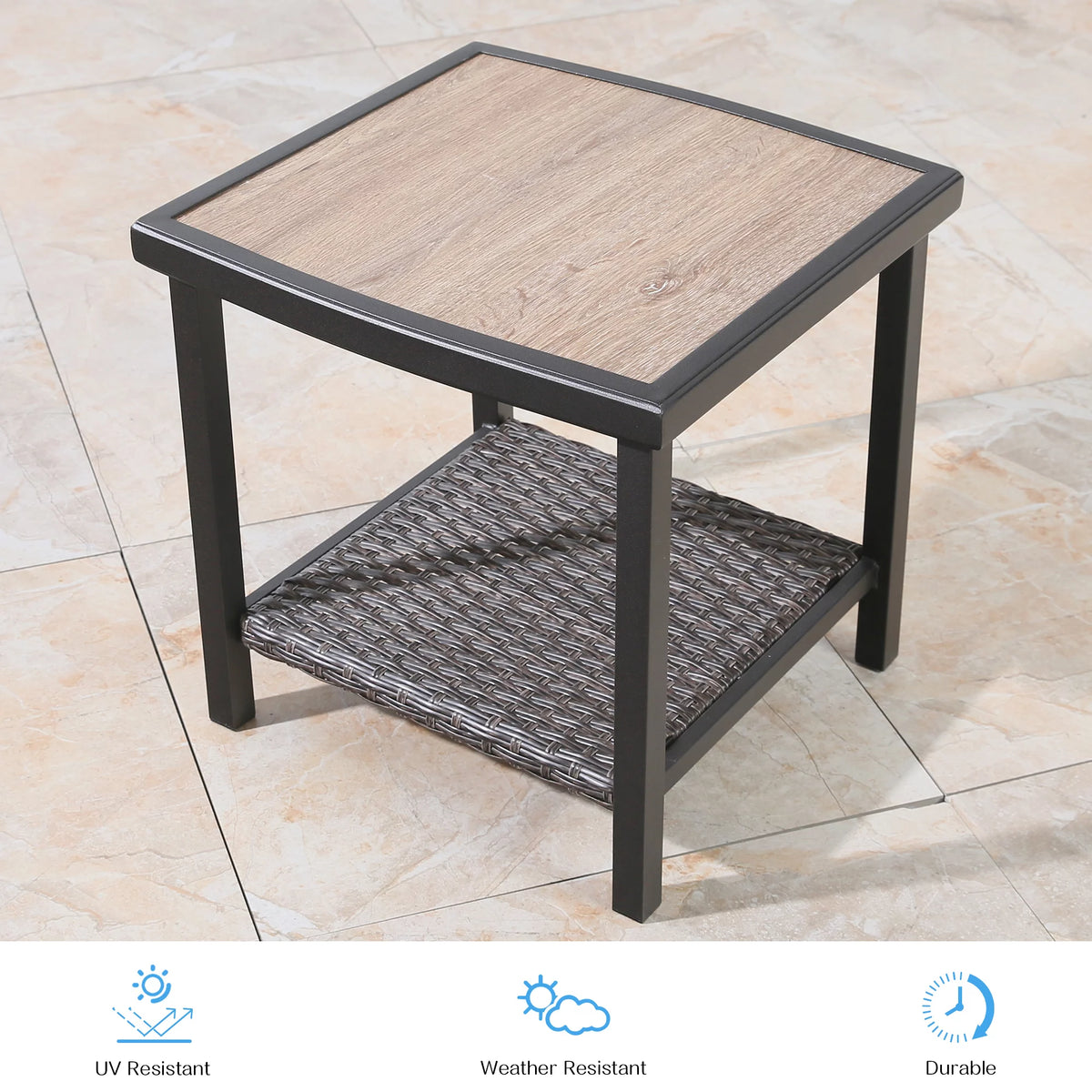 Brown 2-Tier Wicker Side Table H720480