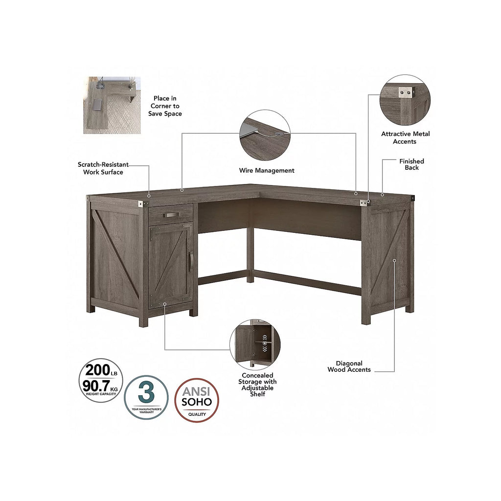 L Shaped Desk with Cabinet U8959