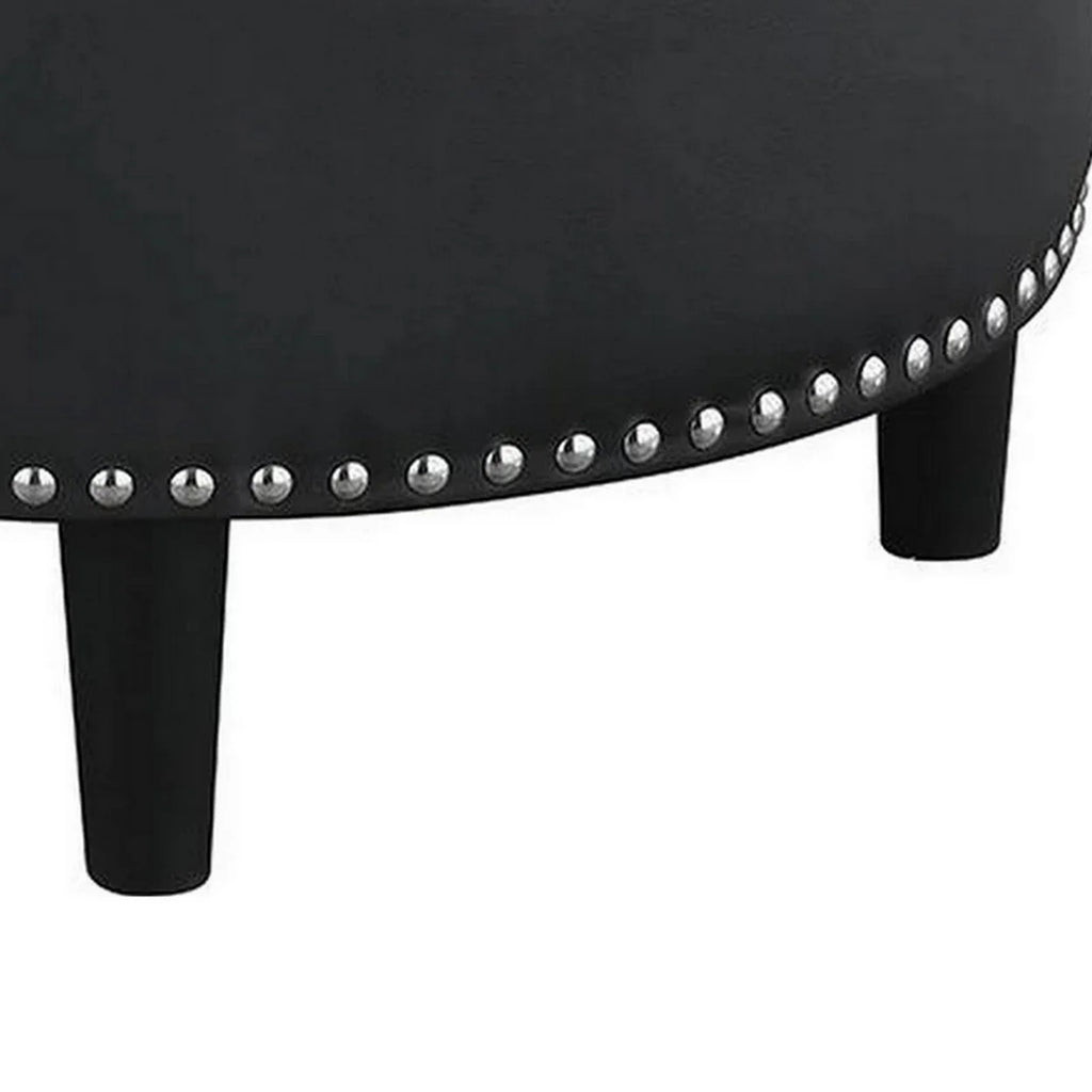 30 Inch Round Black Faux Leather Storage Ottoman C9892