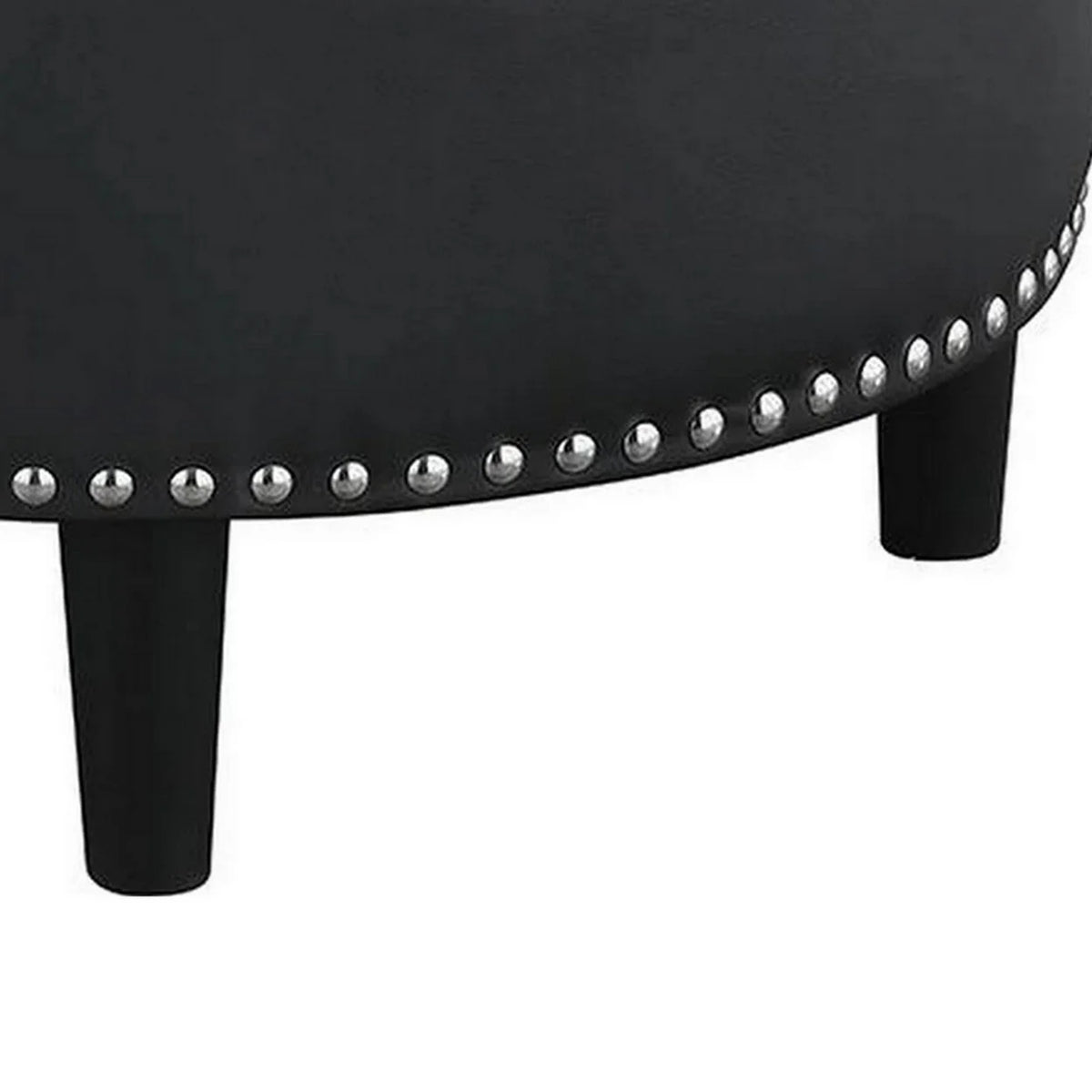 30 Inch Round Black Faux Leather Storage Ottoman C9892