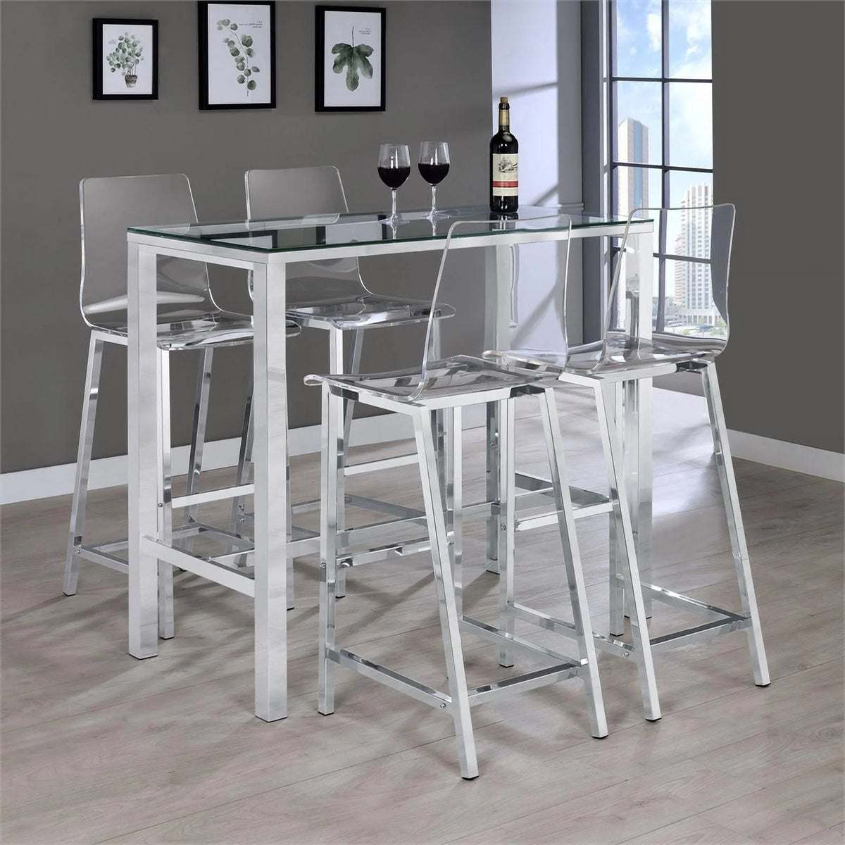 Contemporary Rectangular Glass Top Pub Table F9736