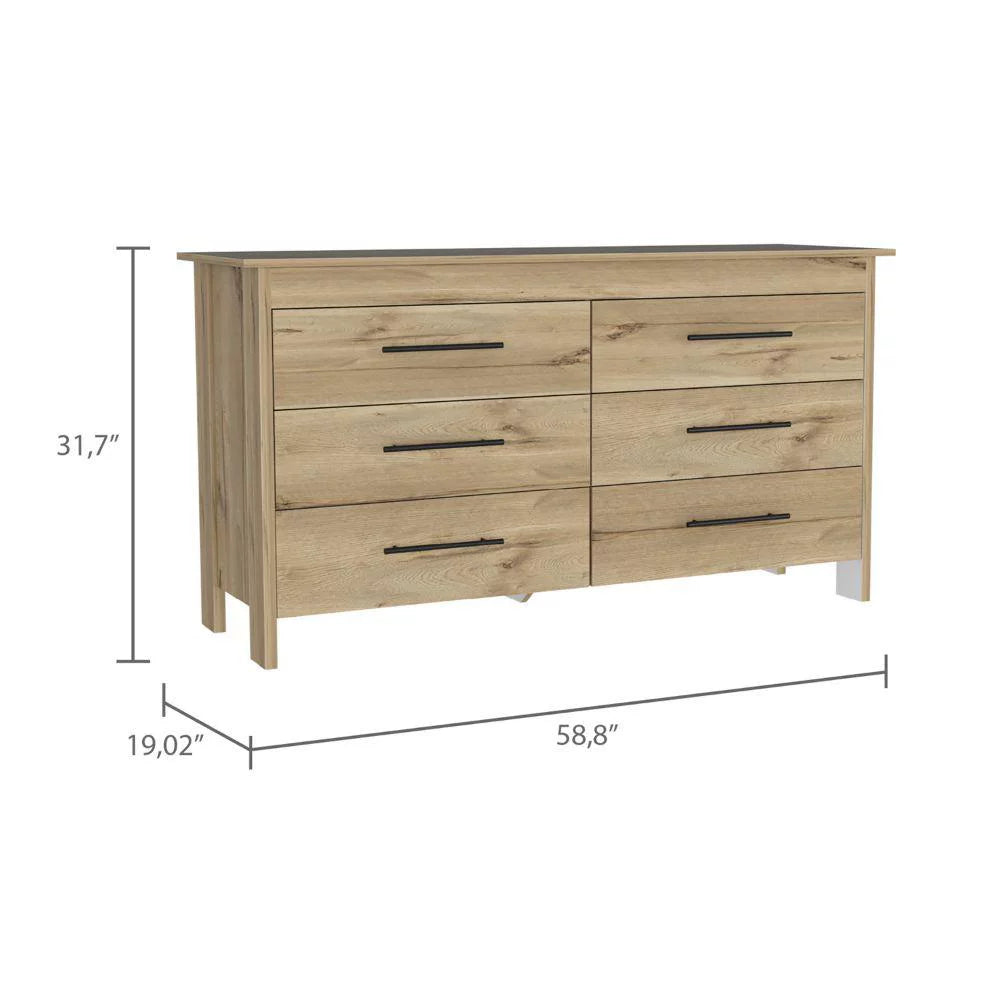Light Oak White 6 Drawer Double Dresser W52116