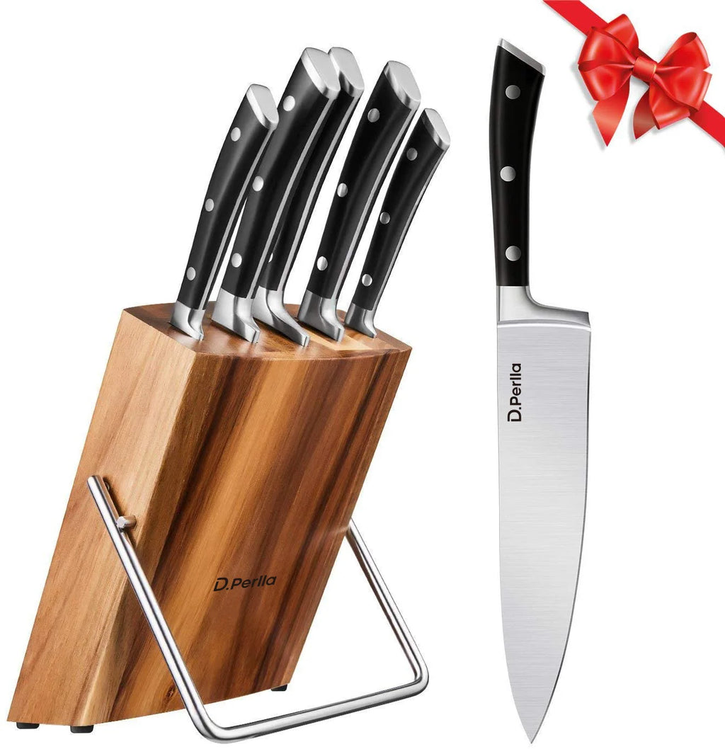 6 Piece German Stainless Steel Kitchen Knife Set with Wooden Block E9813