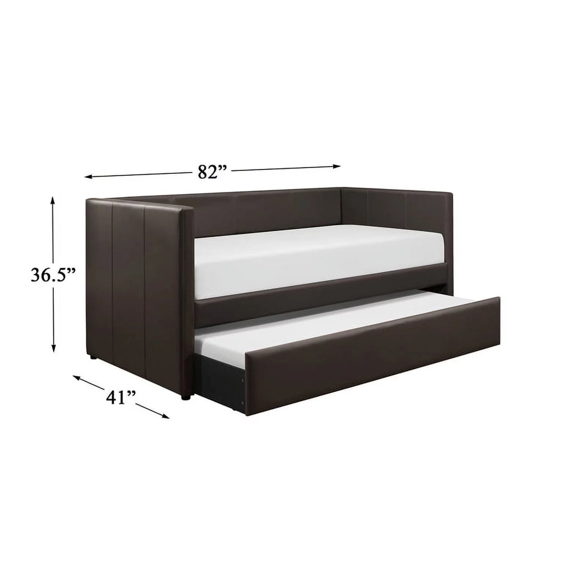 Brown Faux Leather Wood Frame Daybed I533471
