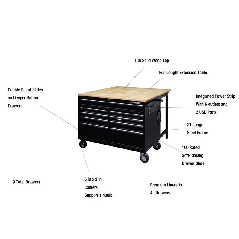 Black Mobile Workbench Cabinet with Extension Table U2166