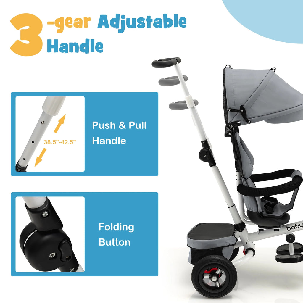 Folding Toddler Tricycle with Reversible Seat and Adjustable Canopy P374908