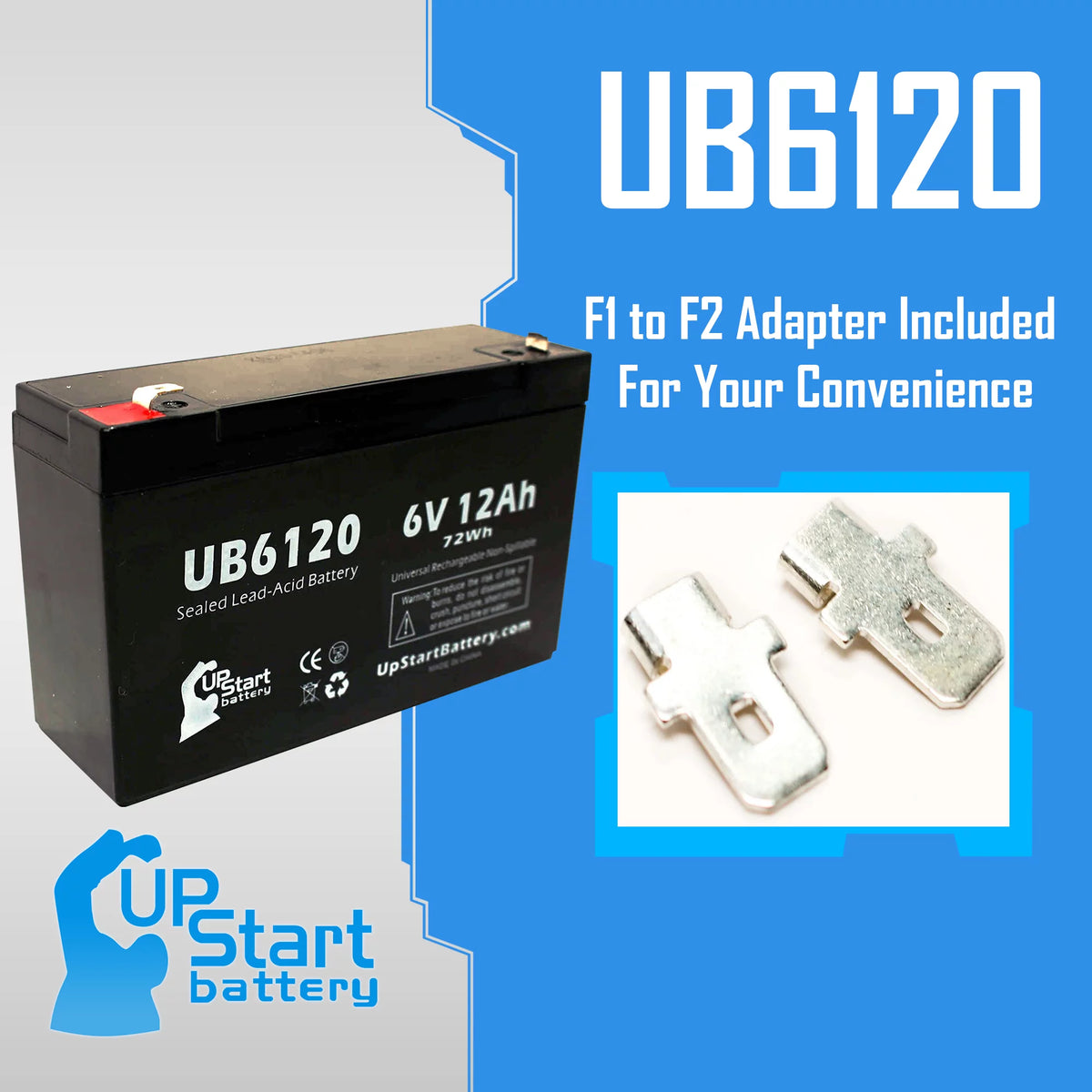 2x Pack 6V 12Ah Sealed Lead Acid Battery with F1 to F2 Terminal Adapters Z9701