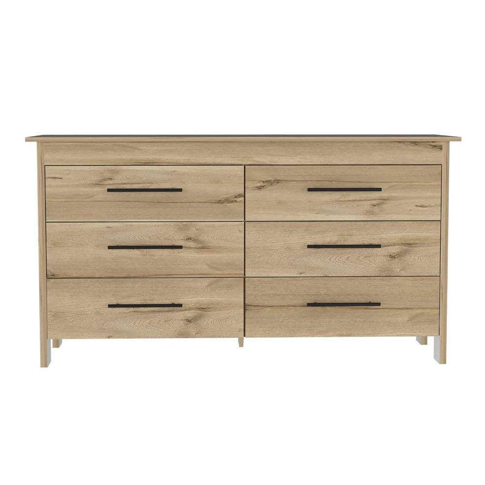 Light Oak White 6 Drawer Double Dresser W52116