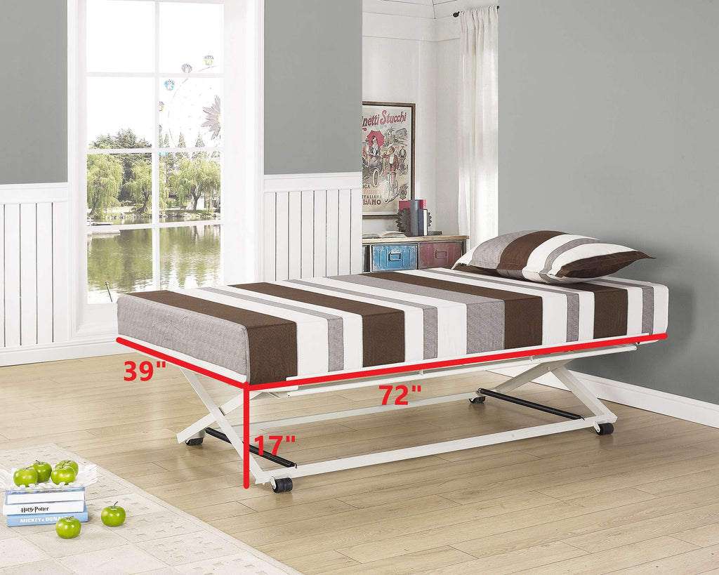 Twin Size White Metal Platform Bed with Pop-up Trundle O971