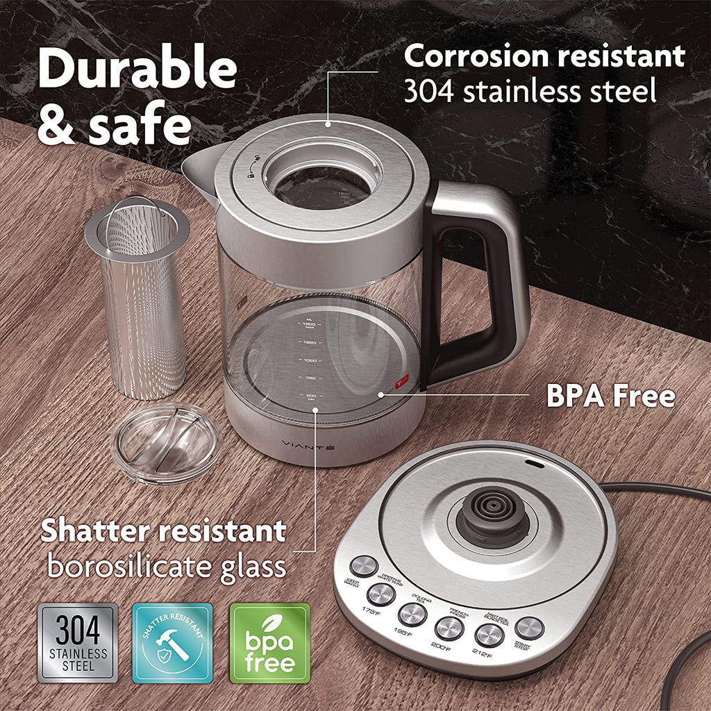 Electric Glass Kettle with Tea Infuser and Temperature Control R640