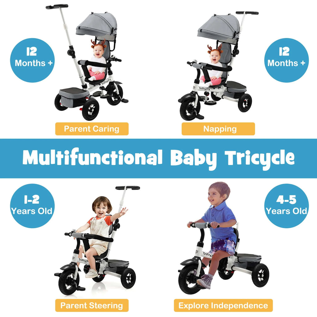 Folding Toddler Tricycle with Reversible Seat and Adjustable Canopy P374908