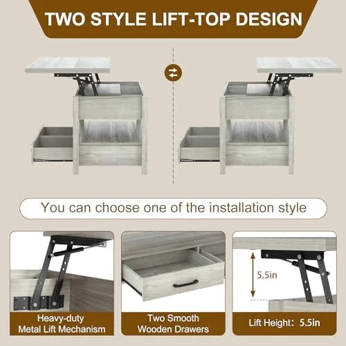 Lift Top Coffee Table with Drawers and Hidden Compartments V138438
