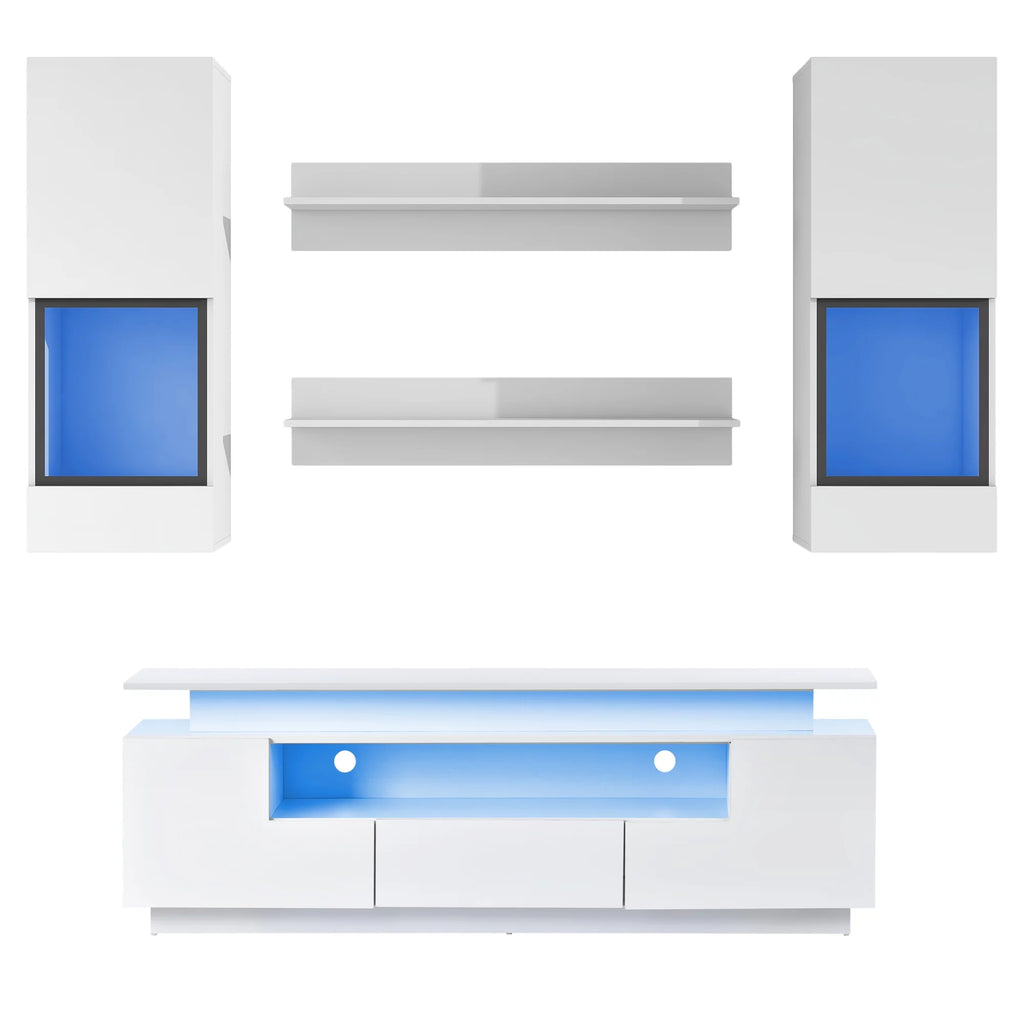 White High Gloss Wall Mounted TV Stand with LED Light Strips C9299