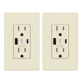 25-Watt 15 Amp Type A and Type C Dual USB Wall Charger with Duplex Tamper Resistant Outlet, Light Almond (2-Pack) A237