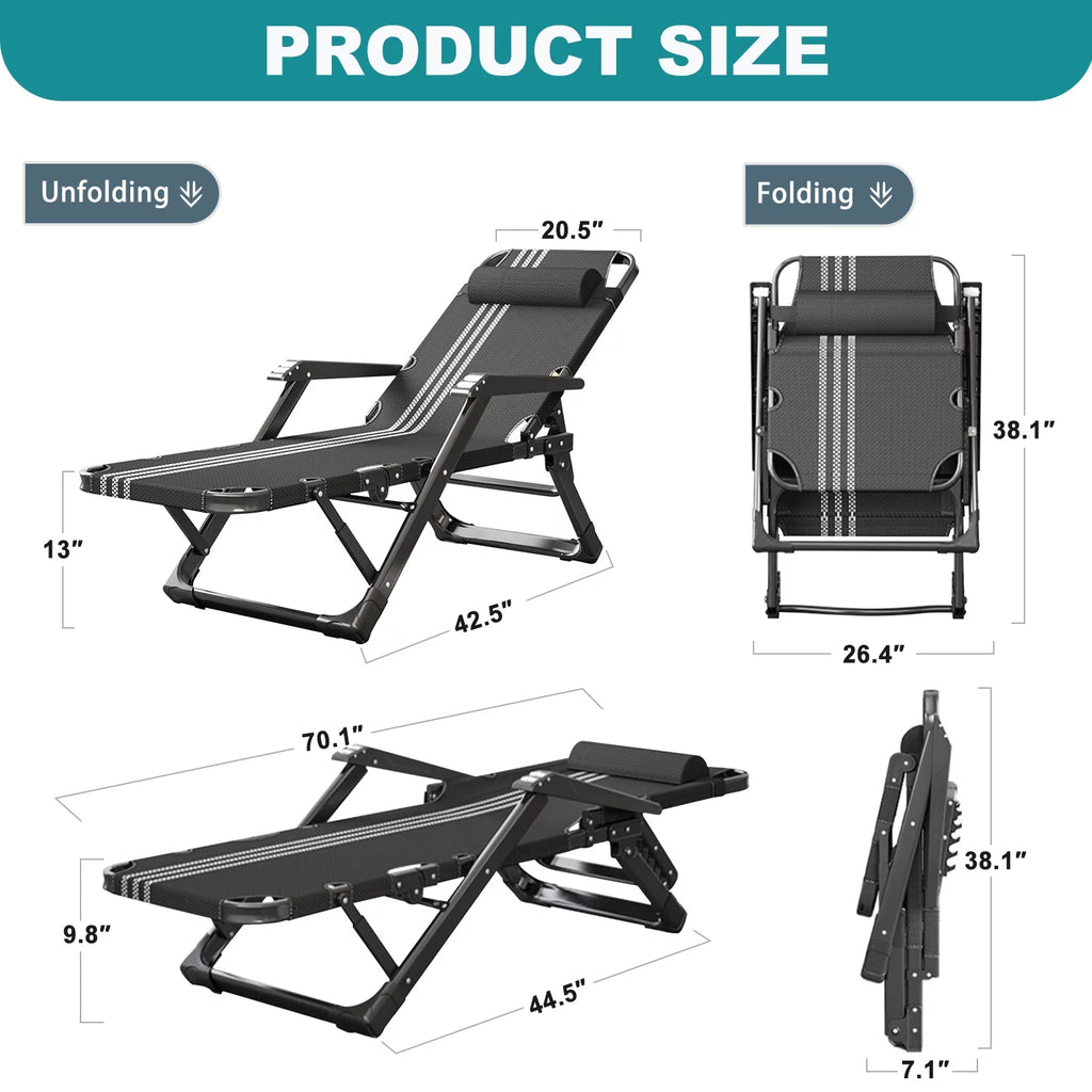 Gray Adjustable Folding Lounge Chair with Pillow Y64161
