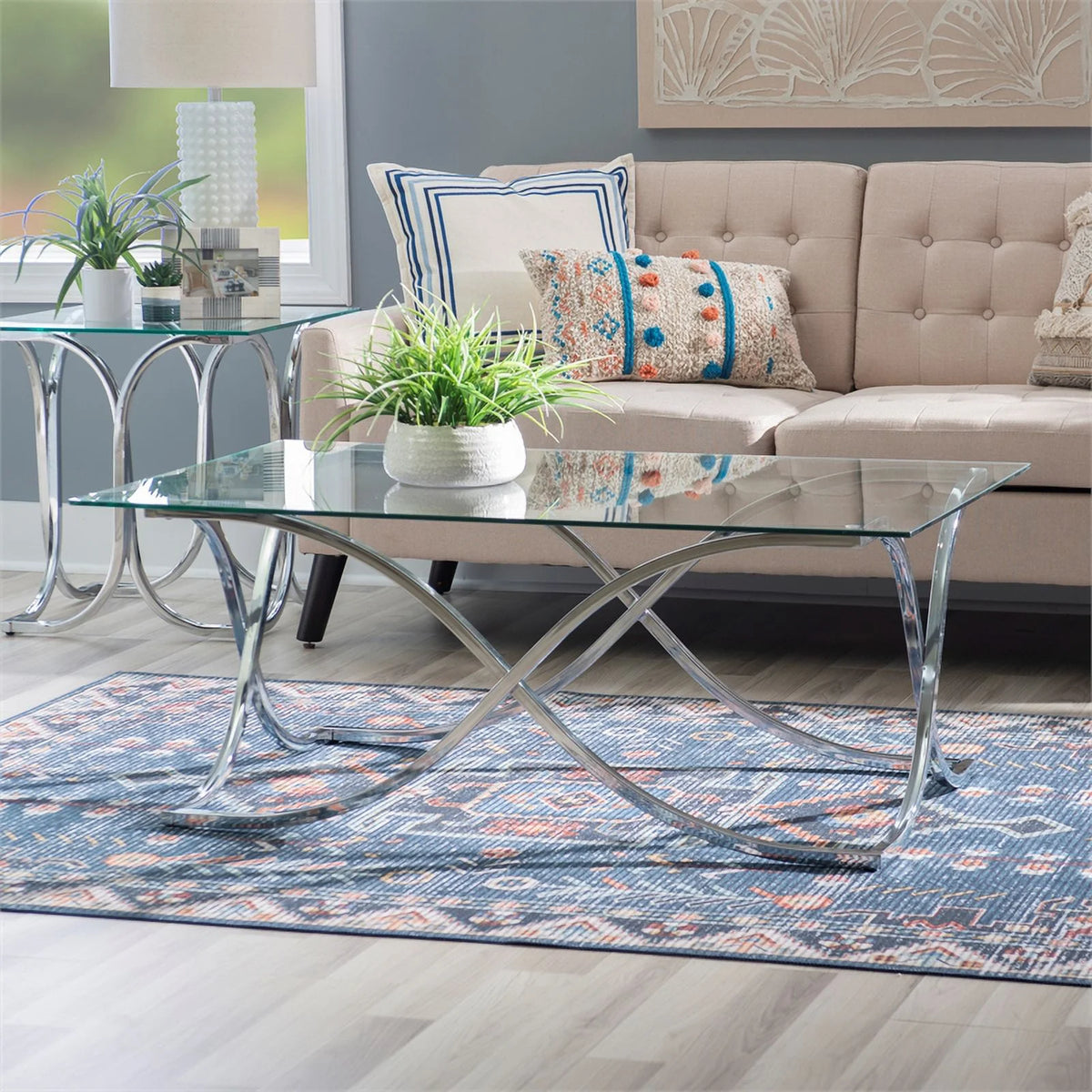 Glass Coffee and 2 End Table Set with Twisted Legs Q576632