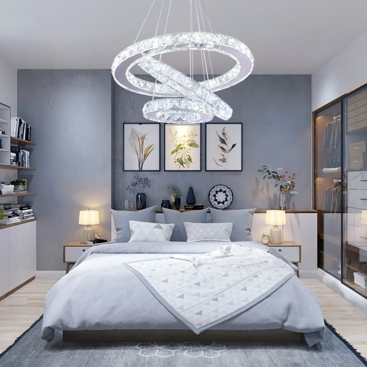 LED 3 Rings Crystal Chandelier Pendant Light J52312
