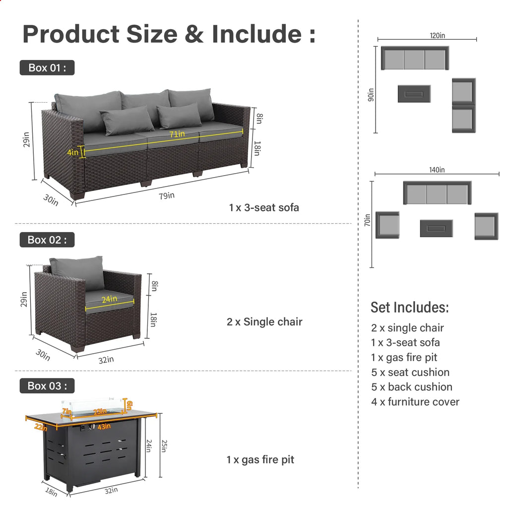 4-Piece Outdoor Wicker Furniture Set with Fire Pit Table M102623