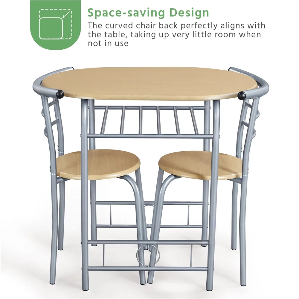 3 Piece Round Dining Table Set with Storage Rack B56804