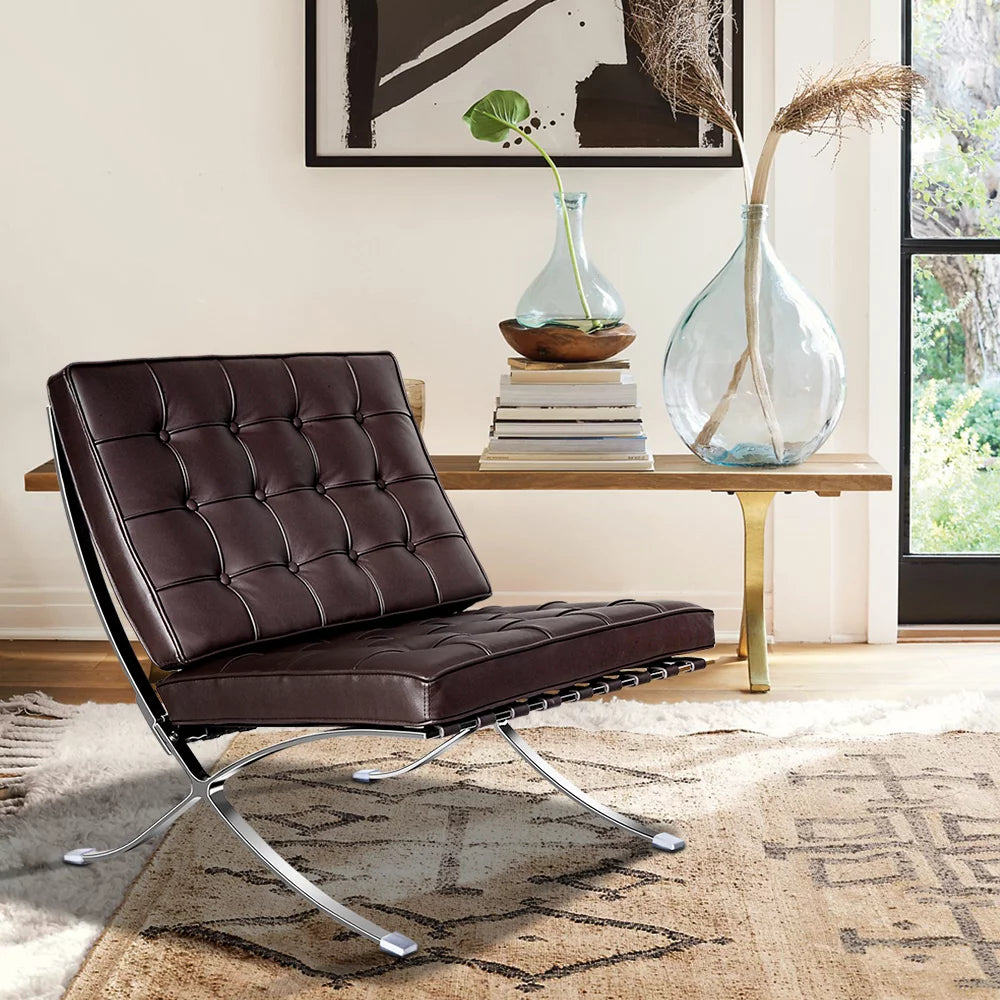 Leather Lounge Chair with Stainless Steel Frame M6973