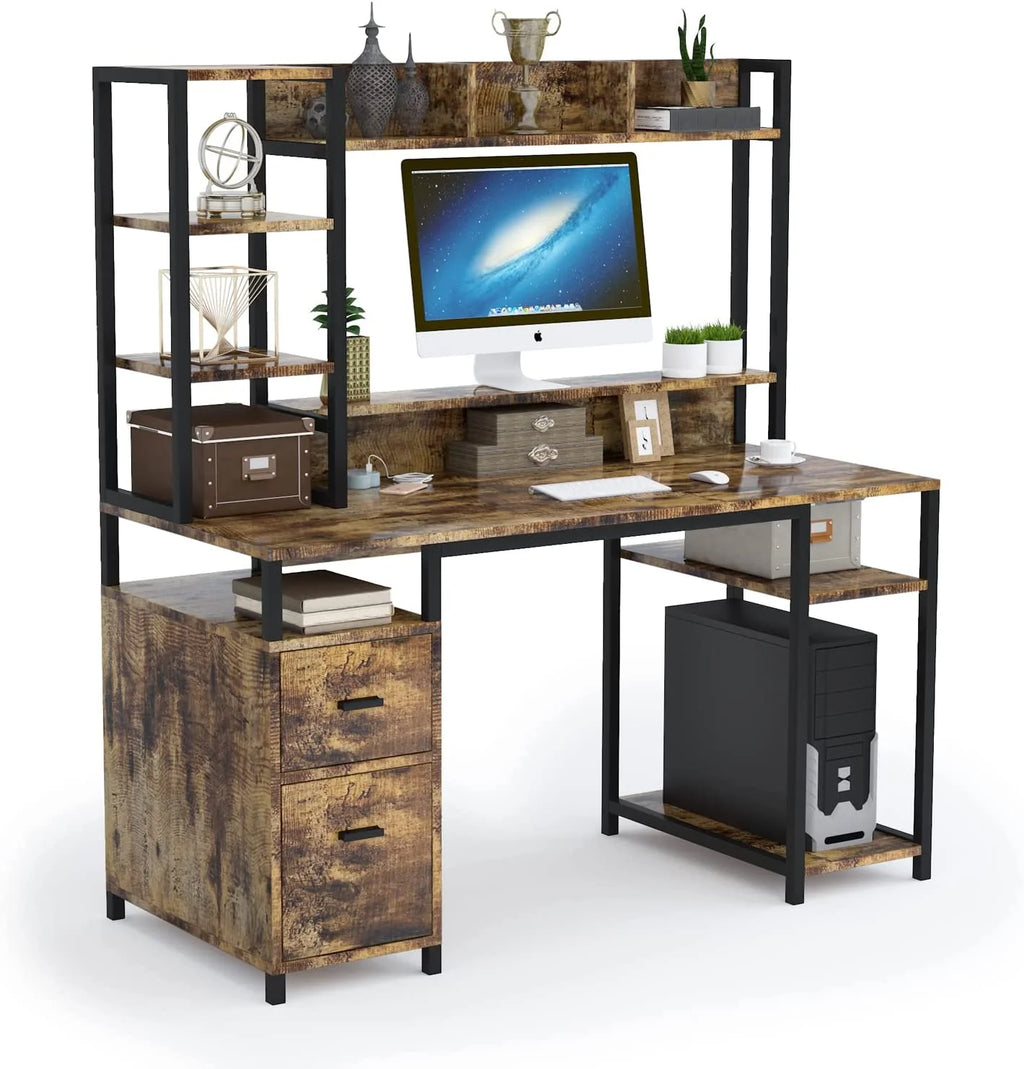 55" Computer Desk with Hutch and Storage Shelf F74186