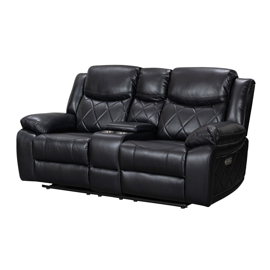 Black Faux Leather Power Reclining Sofa O70404