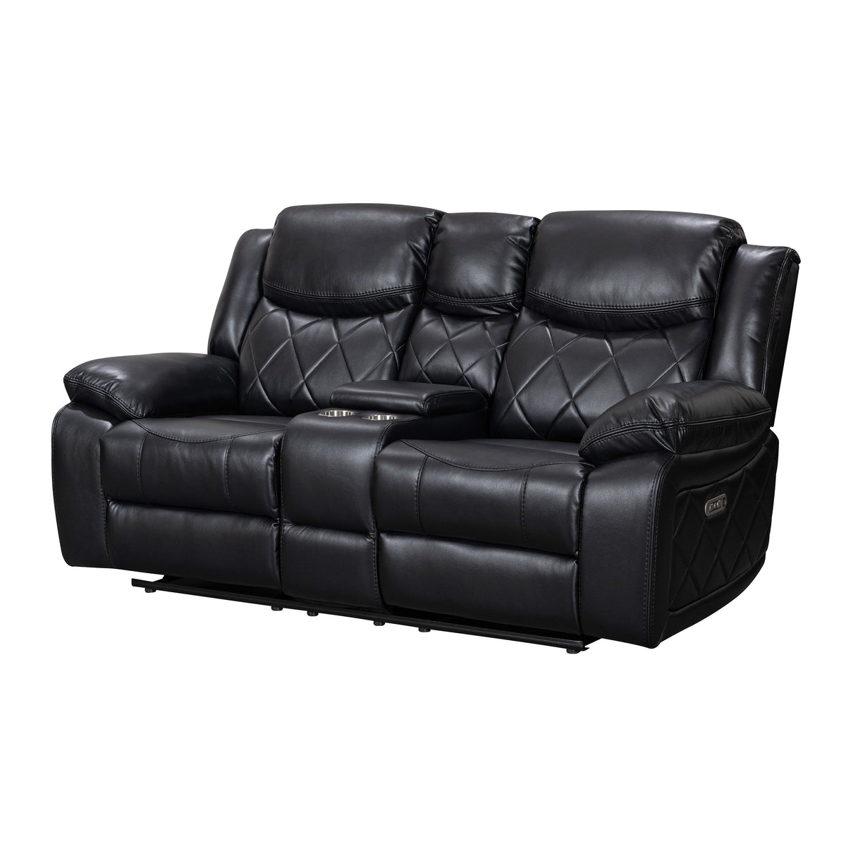 Black Faux Leather Power Reclining Sofa O70404