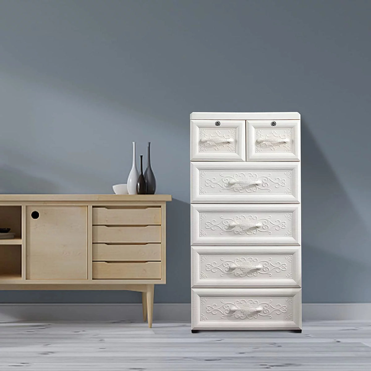 White 6 Drawers Plastic Storage Cabinet R259110