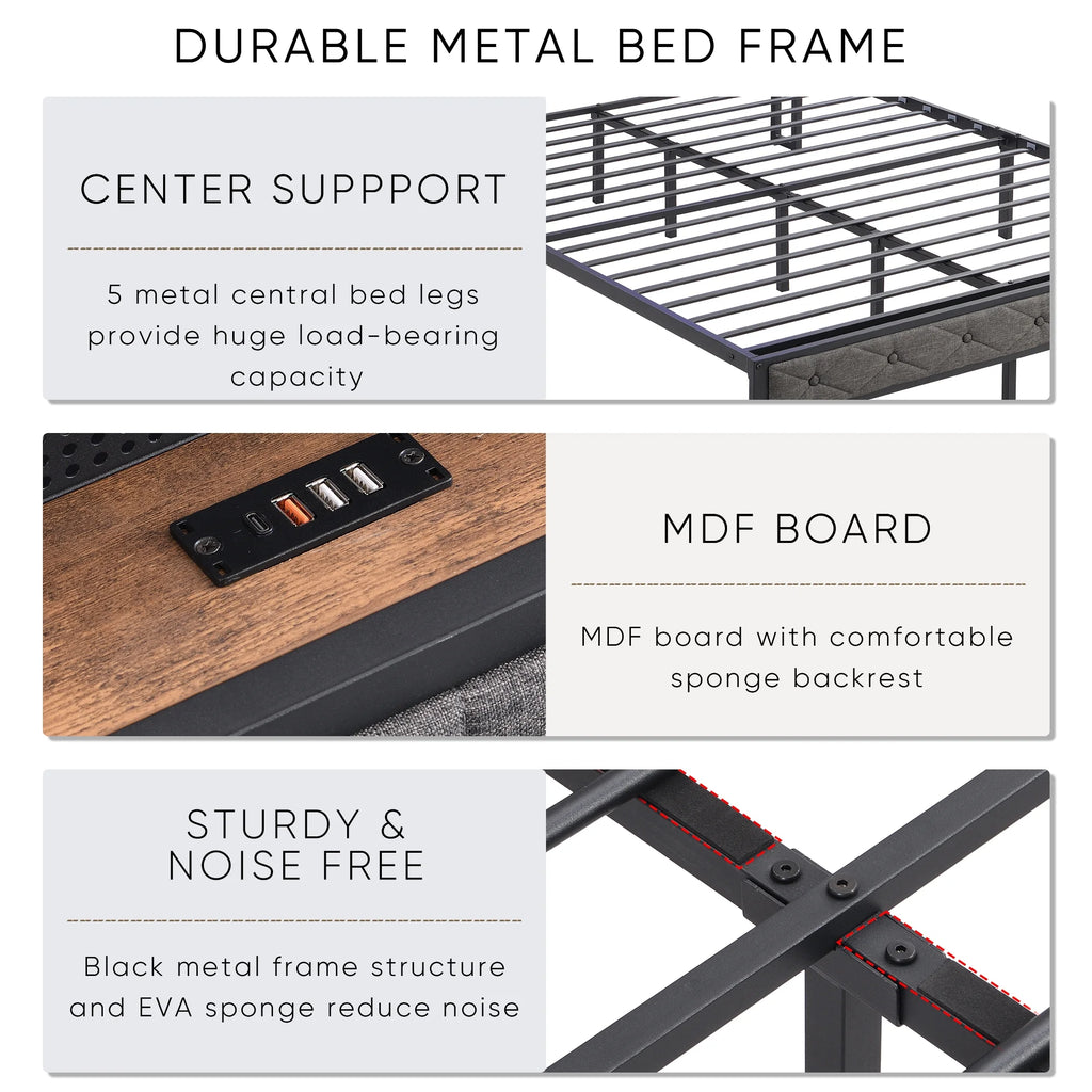 Full Size Upholstered Platform Bed with Storage Headboard F436331